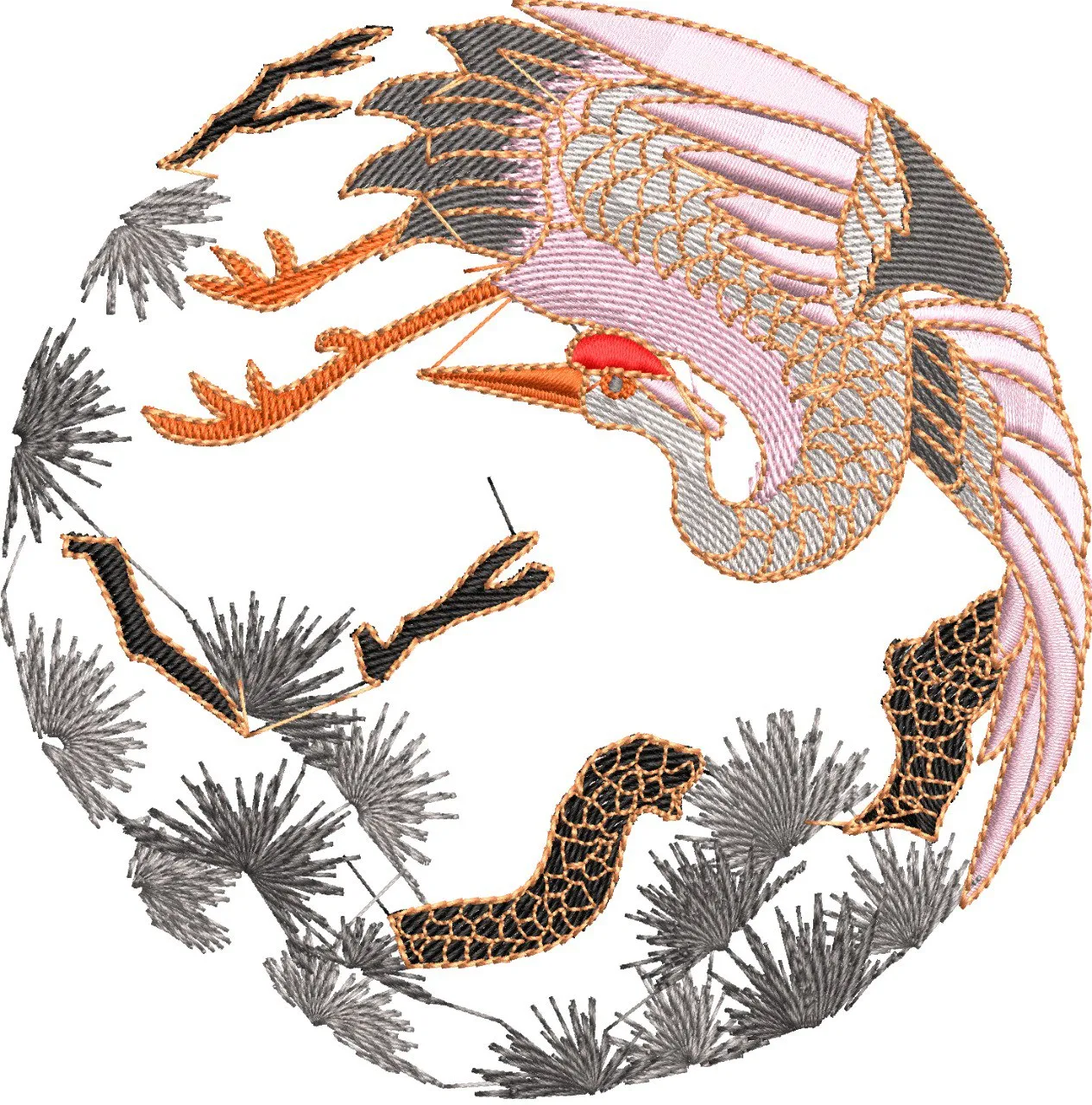 Embroidered Crane with Pine Branches  embroidery pattern preview