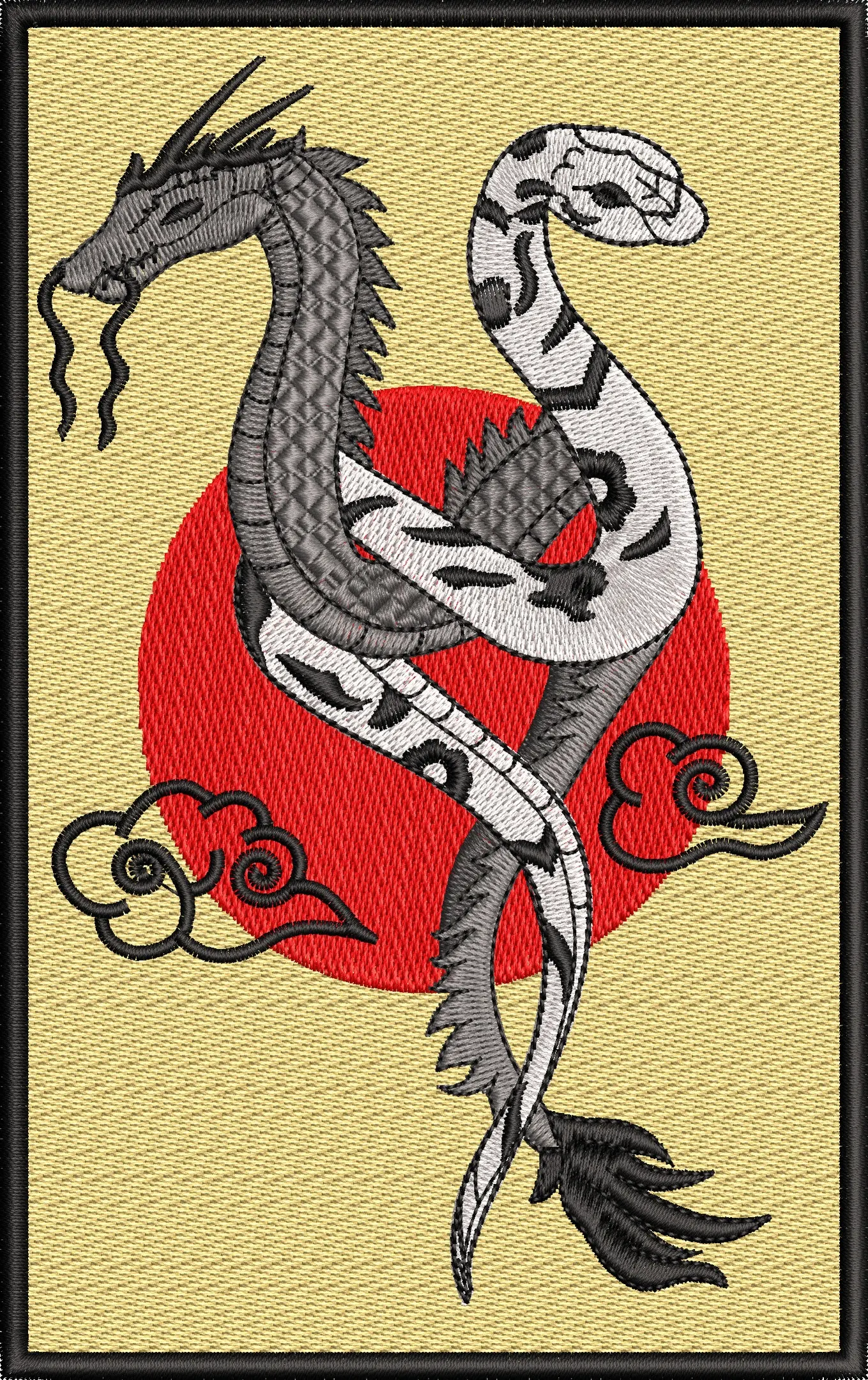  Embroidered Dragon and Snake Yin Yang with Red Sun  embroidery pattern preview