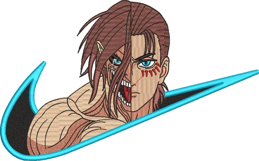  Eren Yeager Titan Form in Nike Logo  embroidery pattern preview