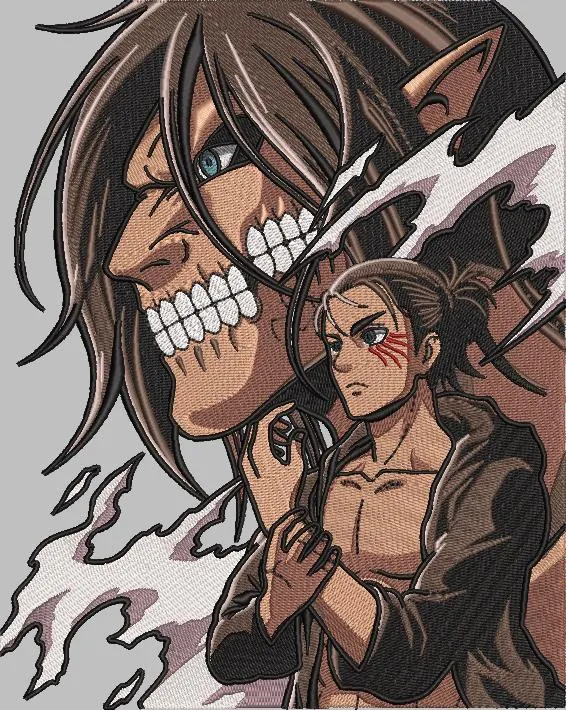  Eren Yeager and Attack Titan Transformation  embroidery pattern preview