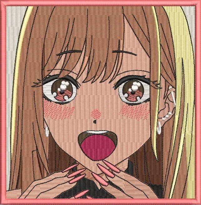  Excited Anime Girl Embroidery Patch  embroidery pattern preview