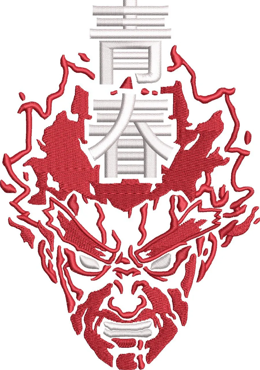  Fiery Angry Face with Japanese Text  embroidery pattern preview