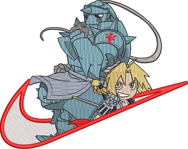  Fullmetal Alchemist Brothers on Red Nike Swoosh  embroidery pattern preview