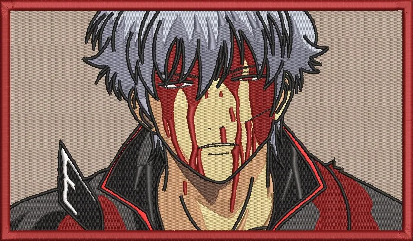  Gintoki Sakata Bleeding Face Embroidery Patch  embroidery pattern preview