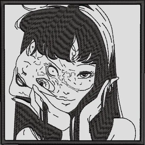  Girl Holding Mask with Surreal Face  embroidery pattern preview