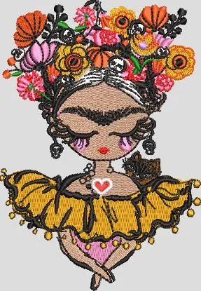  Girl with Floral Headpiece and Yellow Dress  embroidery pattern preview