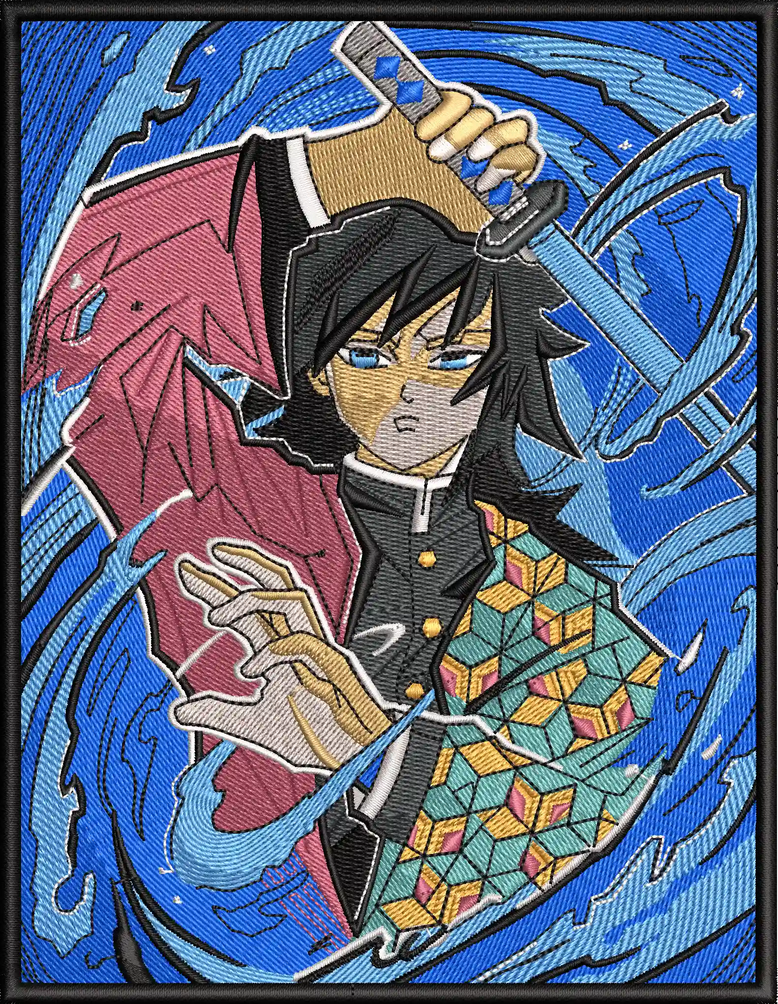  Giyu Tomioka Water Hashira Kimetsu no Yaiba Embroidered Patch  embroidery pattern preview