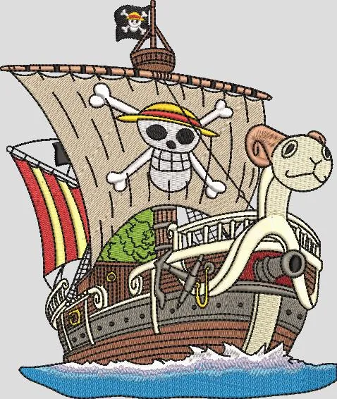  Going Merry Ship with Straw Hat Pirates Jolly Roger  embroidery pattern preview