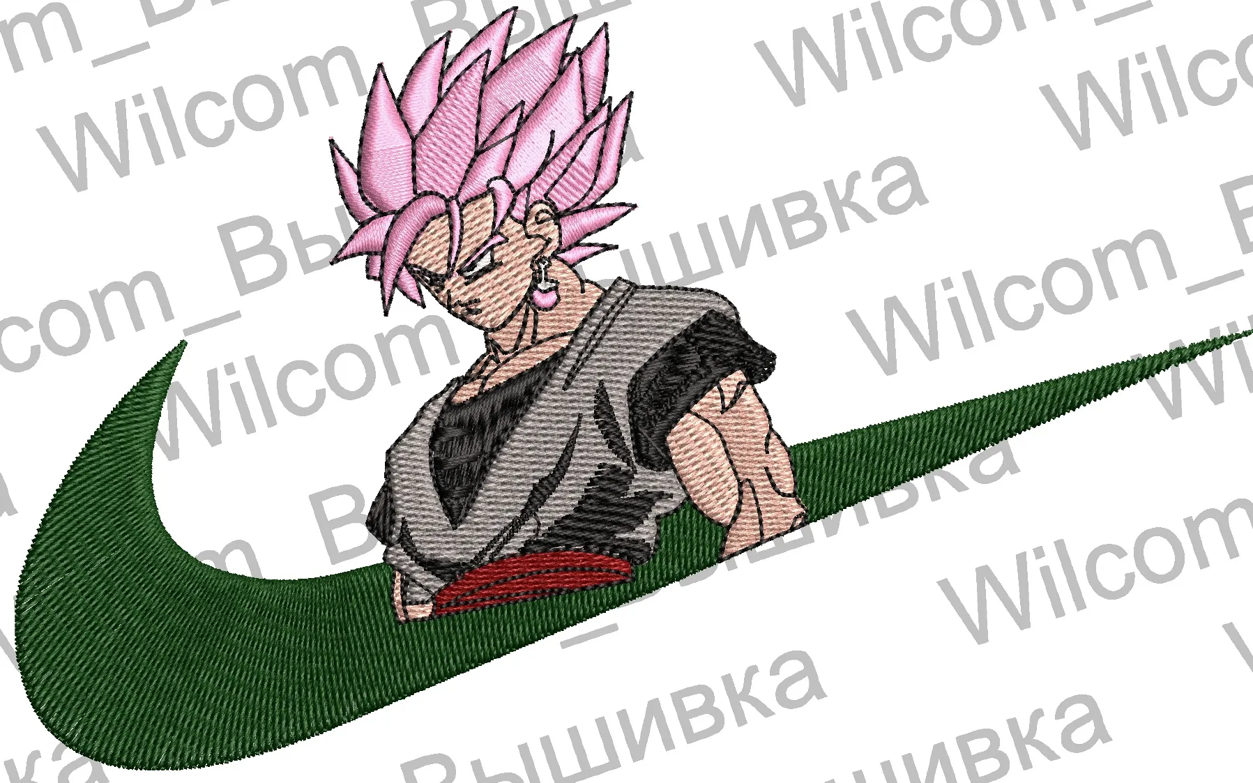  Goku Black with Pink Hair in Green Nike Logo  embroidery pattern preview