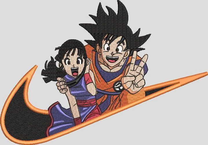  Goku and ChiChi in Nike Swoosh  embroidery pattern preview