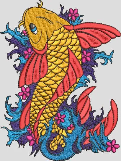  Golden Koi Fish with Floral Accents  embroidery pattern preview