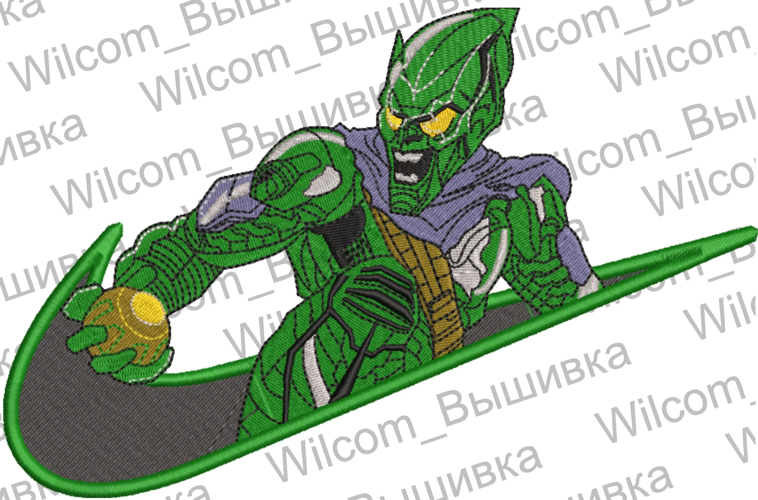 Green Goblin in Nike Swoosh Embroidery  embroidery pattern preview