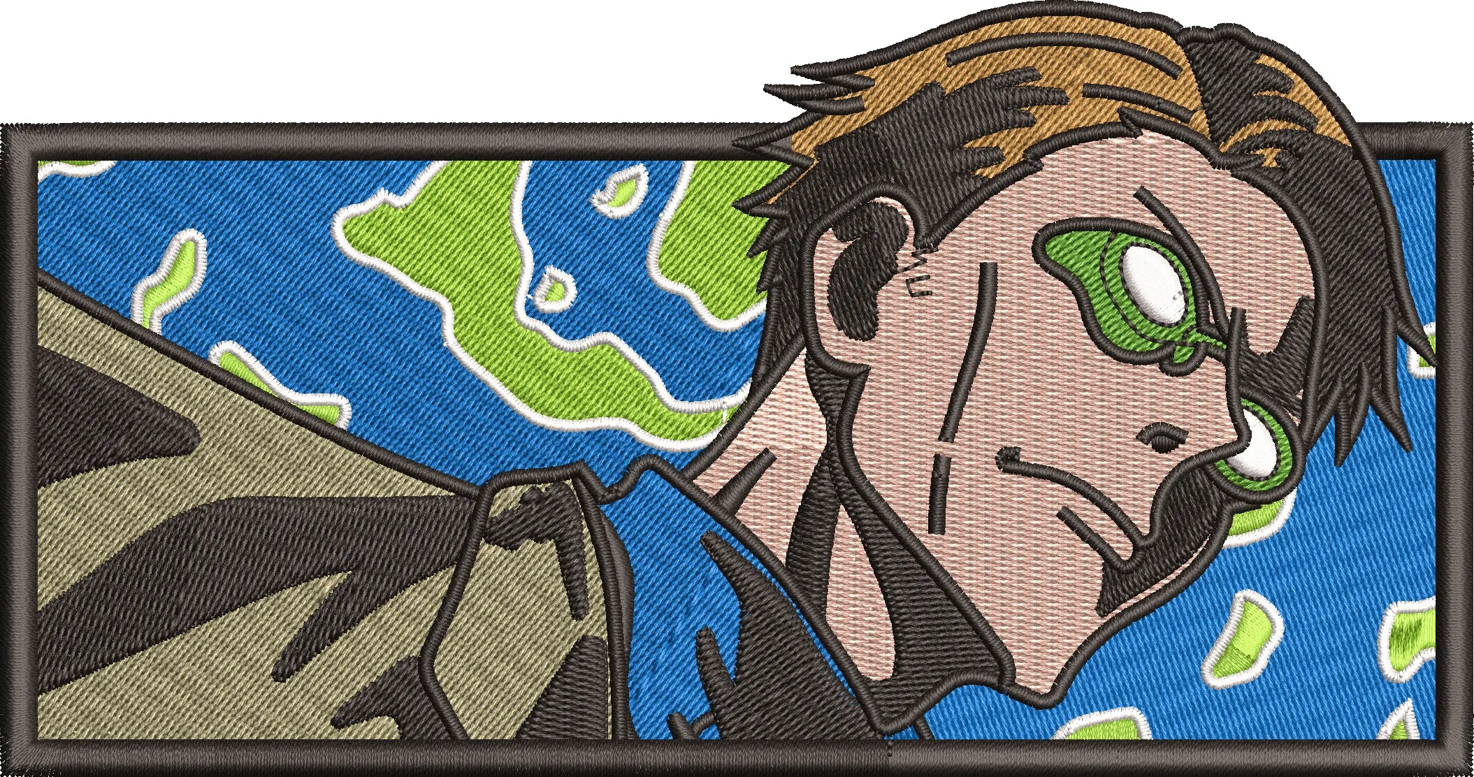  Green Masked Hero with Earth Map Background  embroidery pattern preview