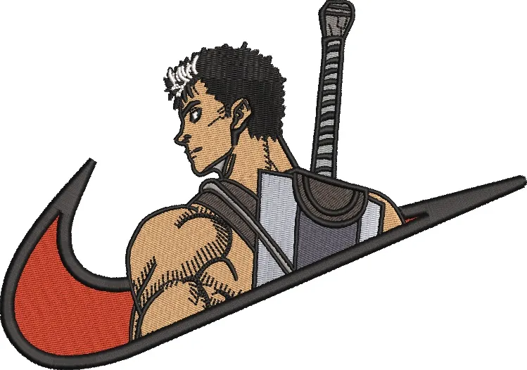  Guts from Berserk in Nike Swoosh Logo  embroidery pattern preview