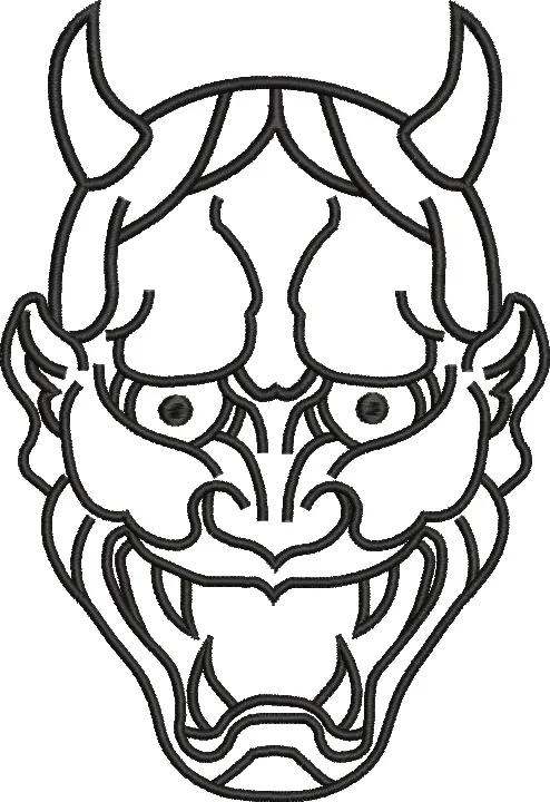  Hannya Mask Outline Blackwork  embroidery pattern preview