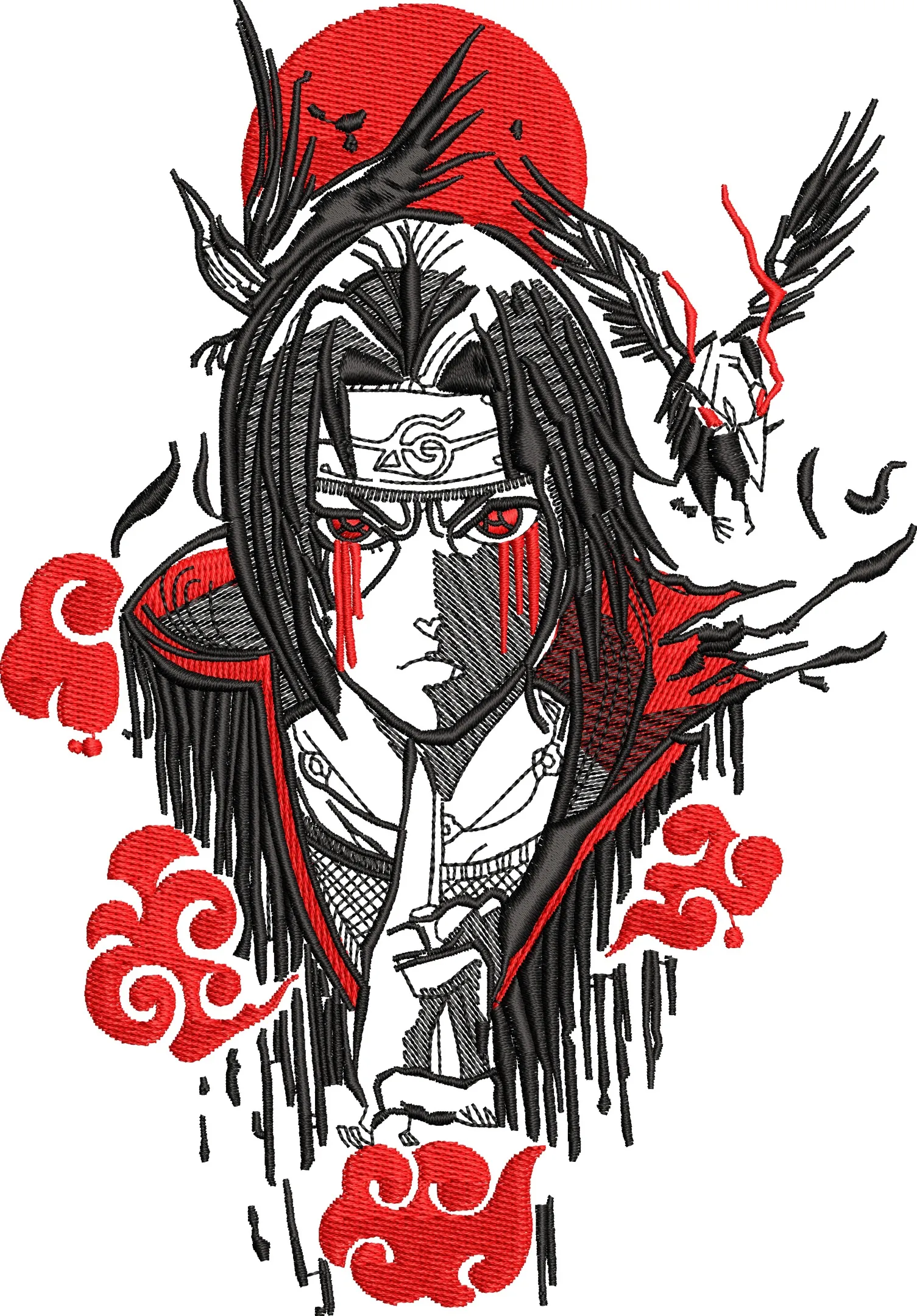  Itachi Uchiha with Akatsuki Clouds and Crows  embroidery pattern preview