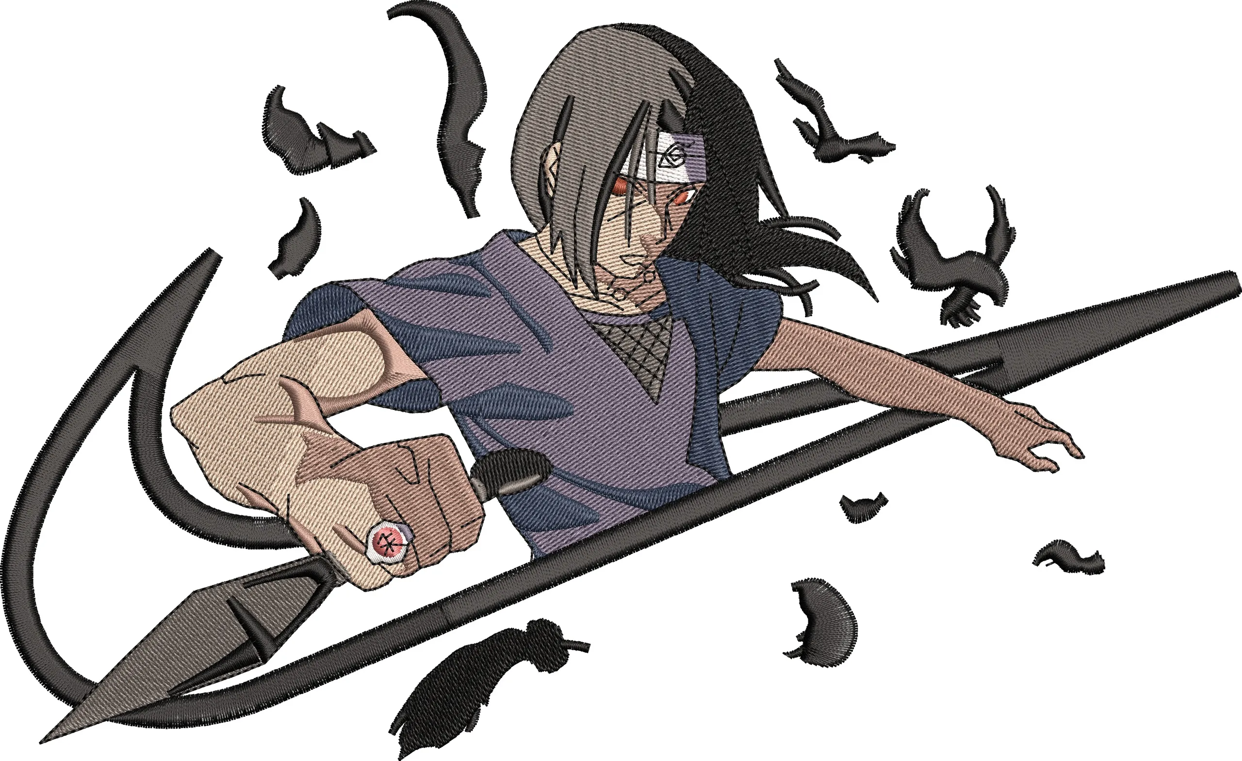  Itachi Uchiha with Kunai and Crows  embroidery pattern preview