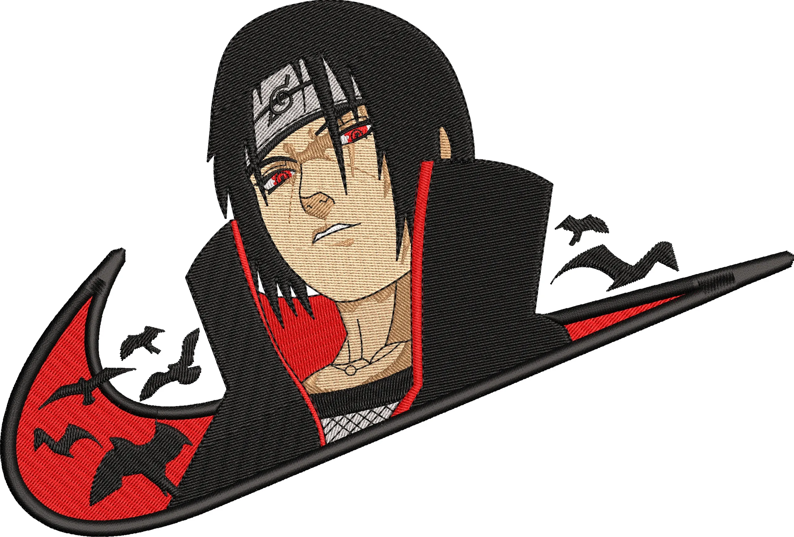  Itachi Uchiha with Nike Swoosh and Crows  embroidery pattern preview