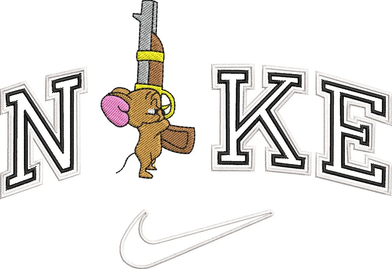  Jerry with Rifle in Nike Parody Logo  embroidery pattern preview