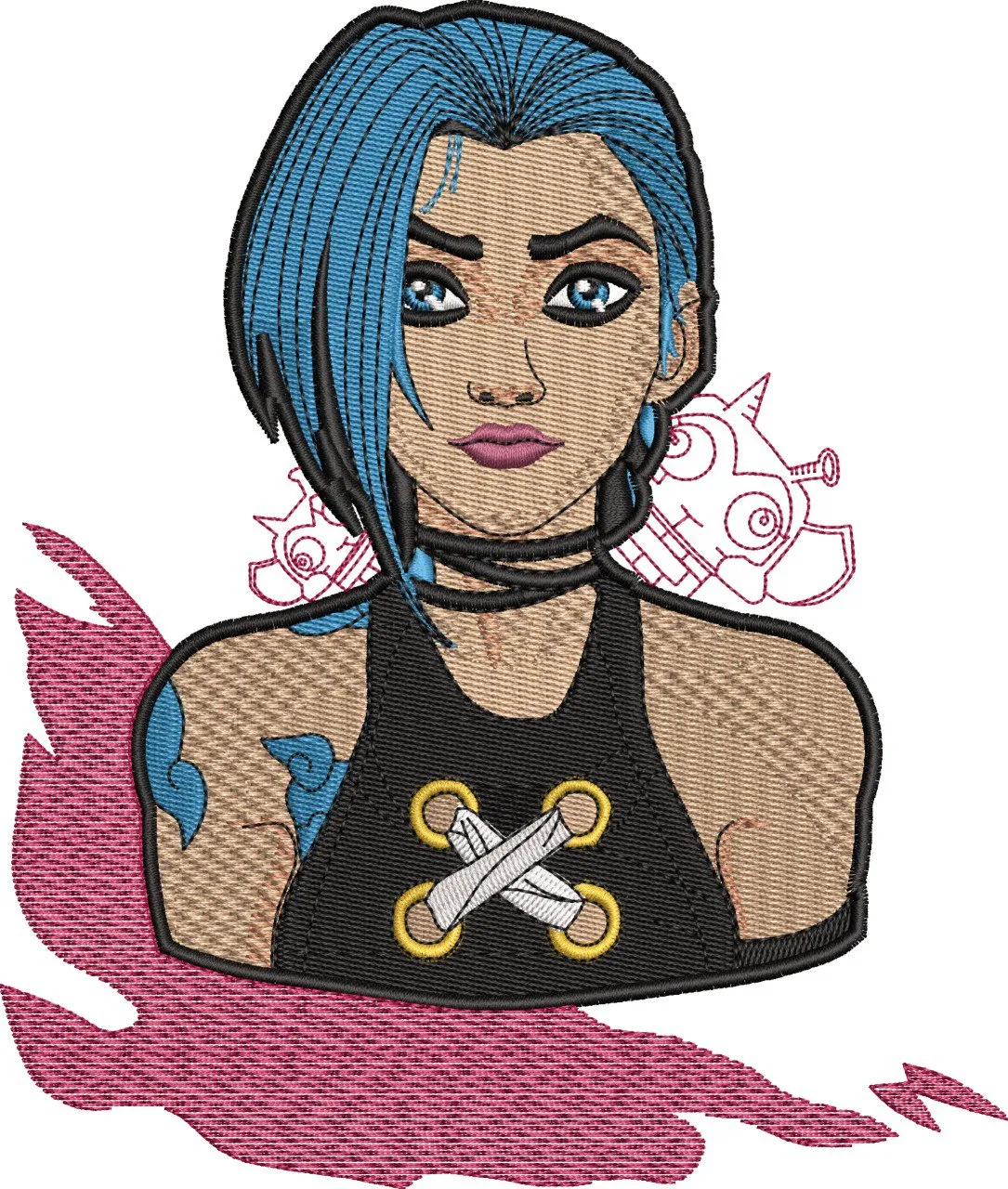  Jinx from Arcane with Graffiti and Pink Flames  embroidery pattern preview
