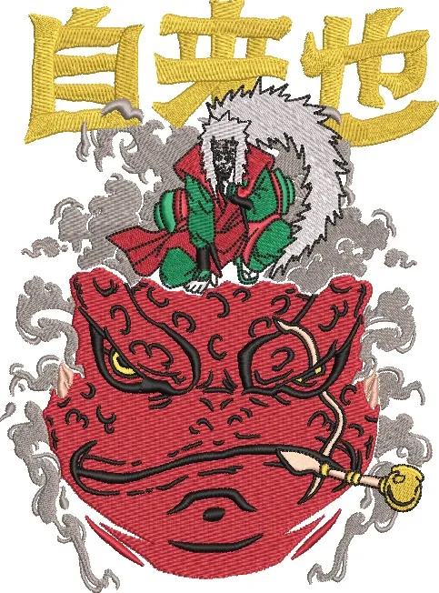  Jiraiya on Gamabunta with Japanese Text  embroidery pattern preview