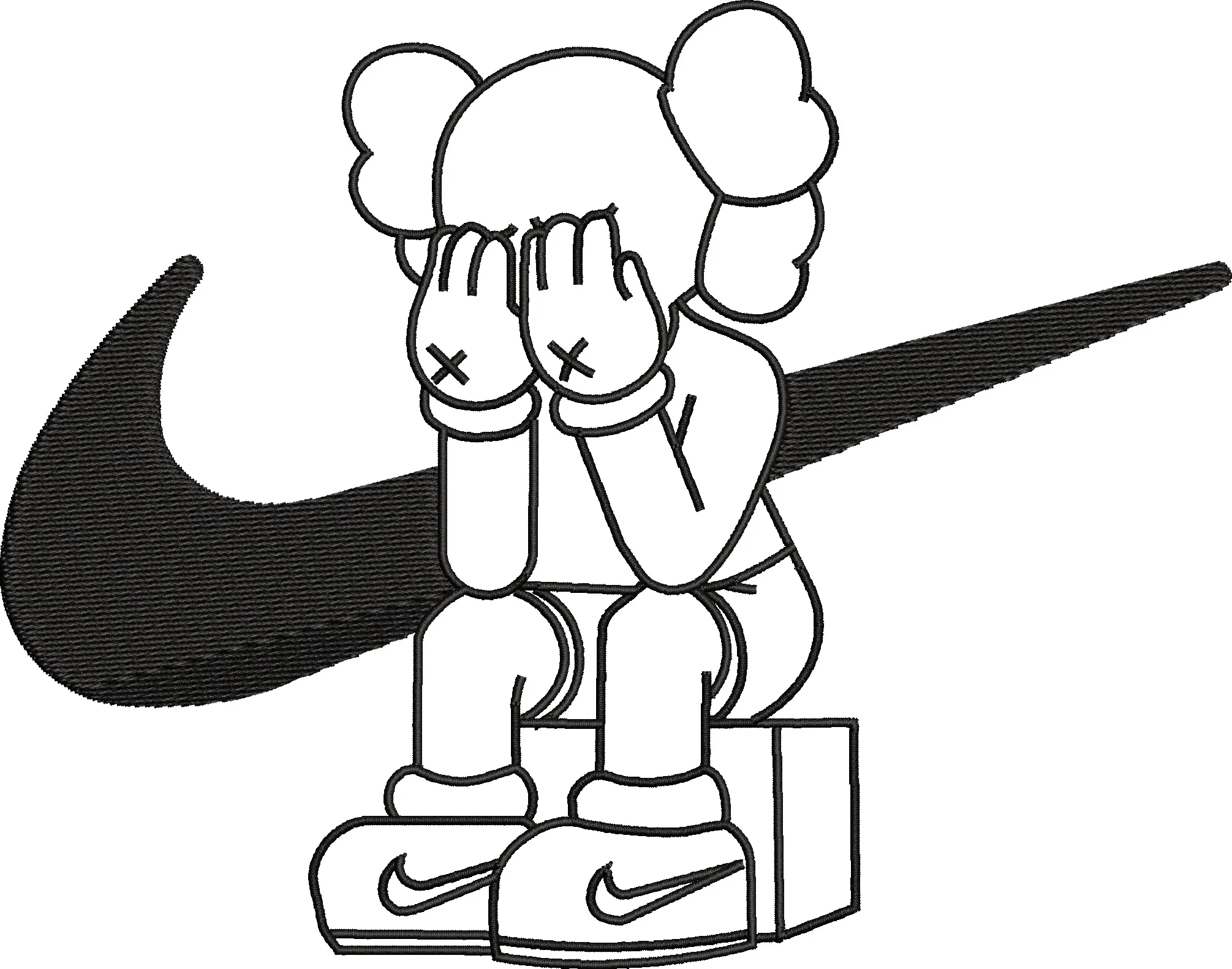  KAWS Companion Sitting with Nike Swoosh  embroidery pattern preview