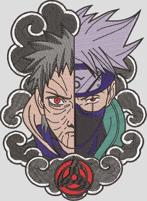  Kakashi and Obito Half Face with Sharingan Clouds  embroidery pattern preview