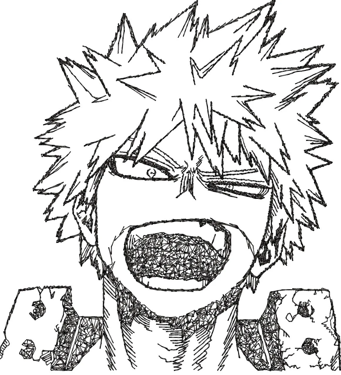  Katsuki Bakugo Angry Sketch  embroidery pattern preview