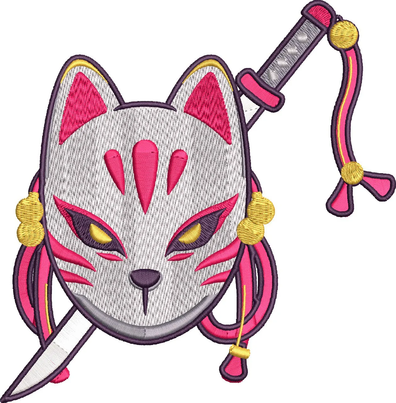  Kitsune Mask with Katana Embroidery  embroidery pattern preview