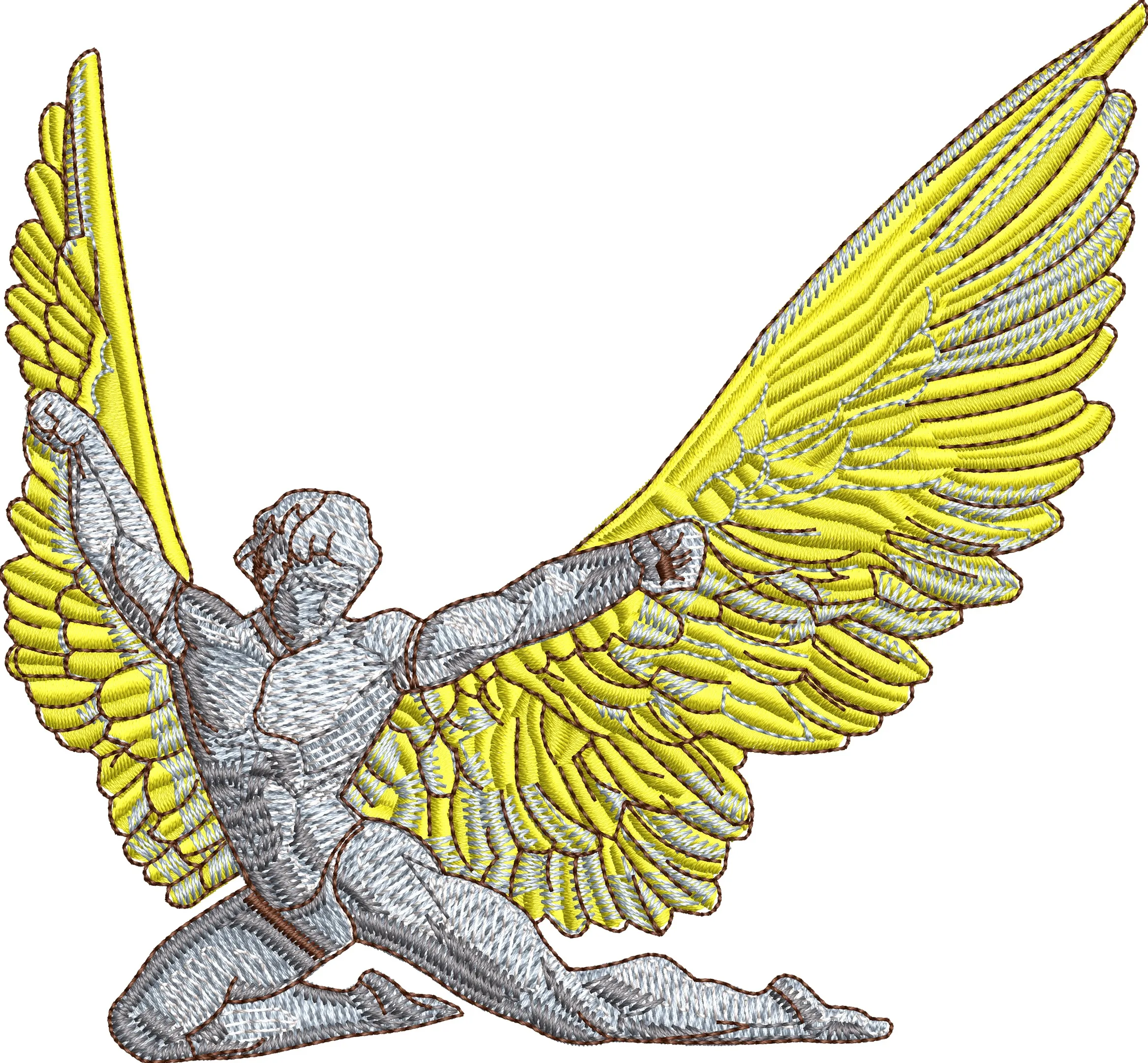  Kneeling Angel with Yellow Wings Embroidery  embroidery pattern preview