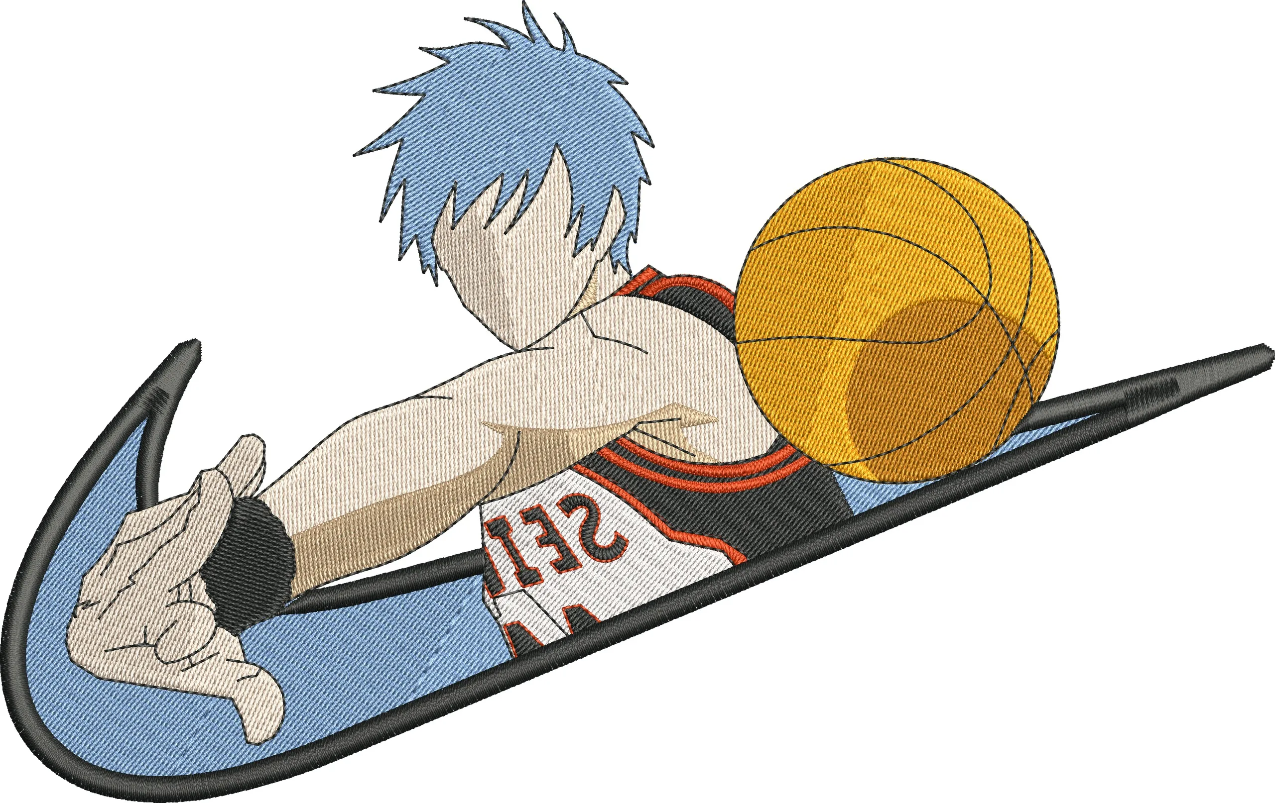  Kuroko with Basketball in Nike Style Swoosh  embroidery pattern preview