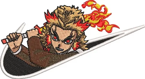  Kyojuro Rengoku with Flaming Sword in Nike Style Logo  embroidery pattern preview