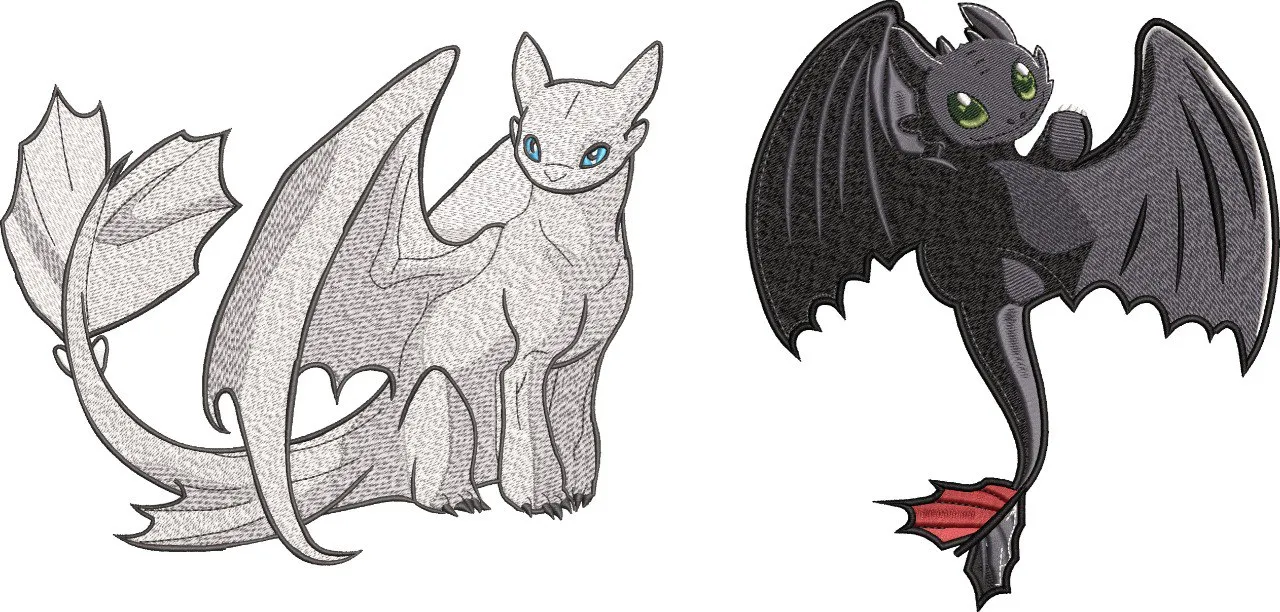  Light Fury and Toothless Dragons Embroidery  embroidery pattern preview