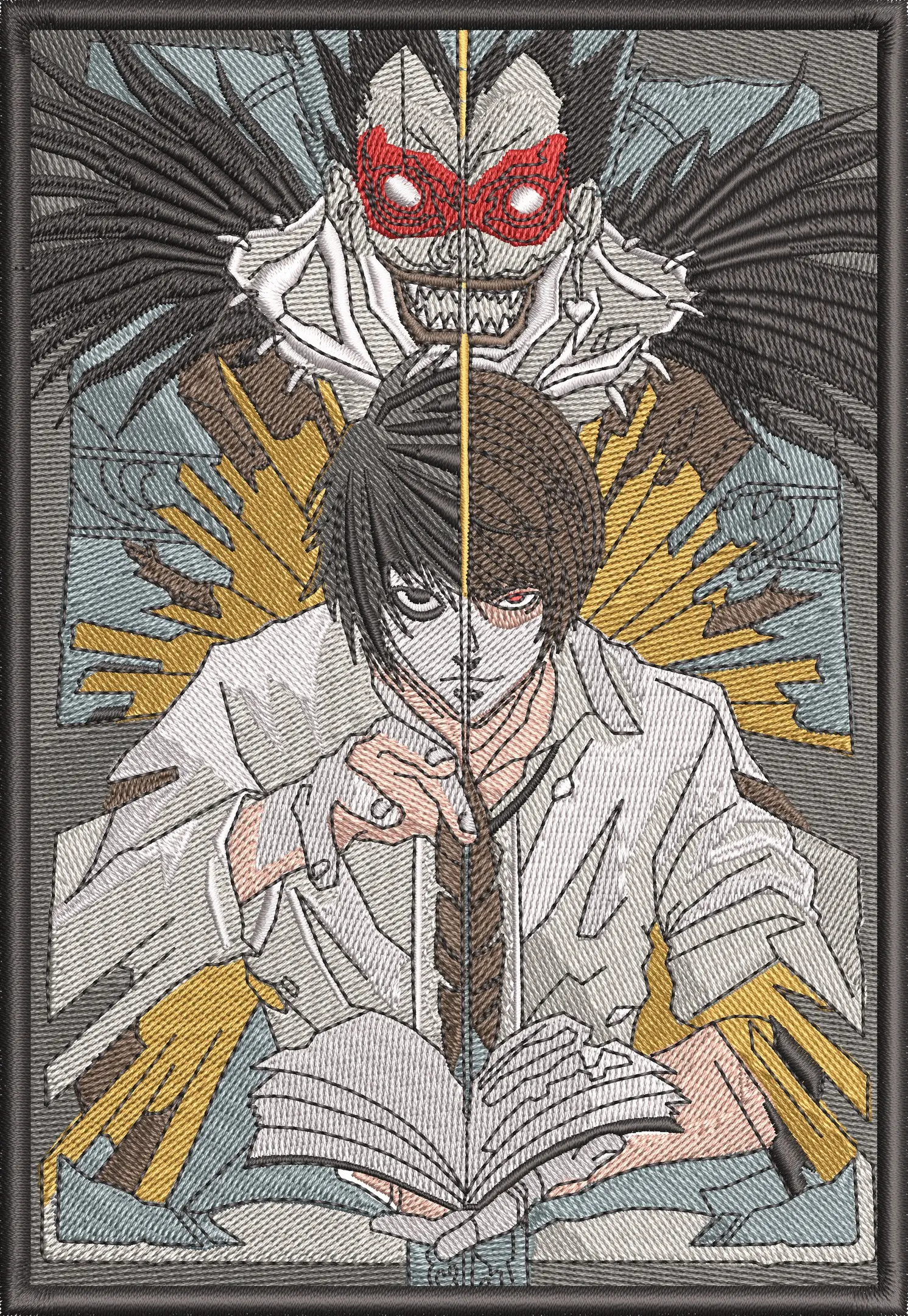  Light Yagami and Ryuk Split Portrait Embroidery  embroidery pattern preview