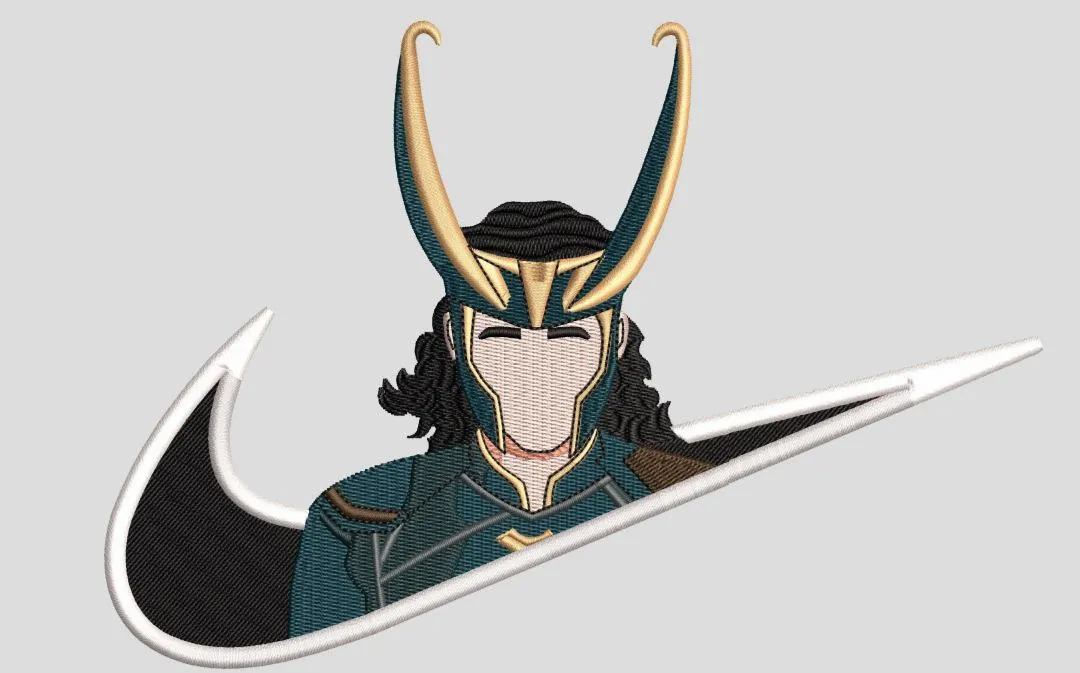  Loki Marvel Character in Nike Swoosh  embroidery pattern preview