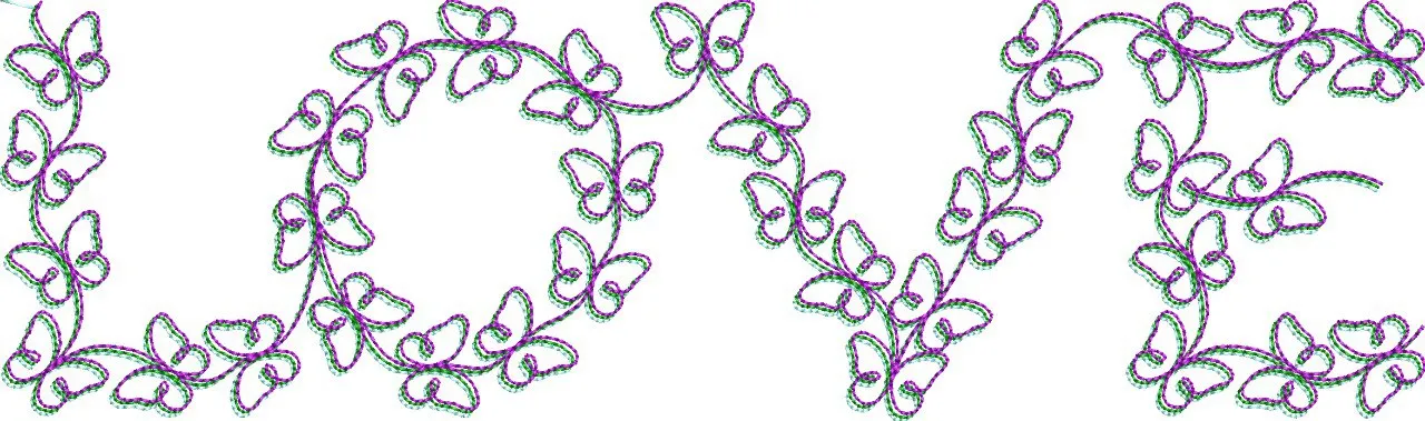  Love Word with Butterfly Outline  embroidery pattern preview