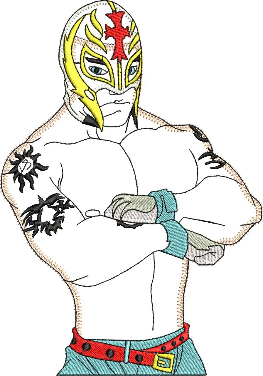  Luchador with Yellow Mask and Tattoos  embroidery pattern preview