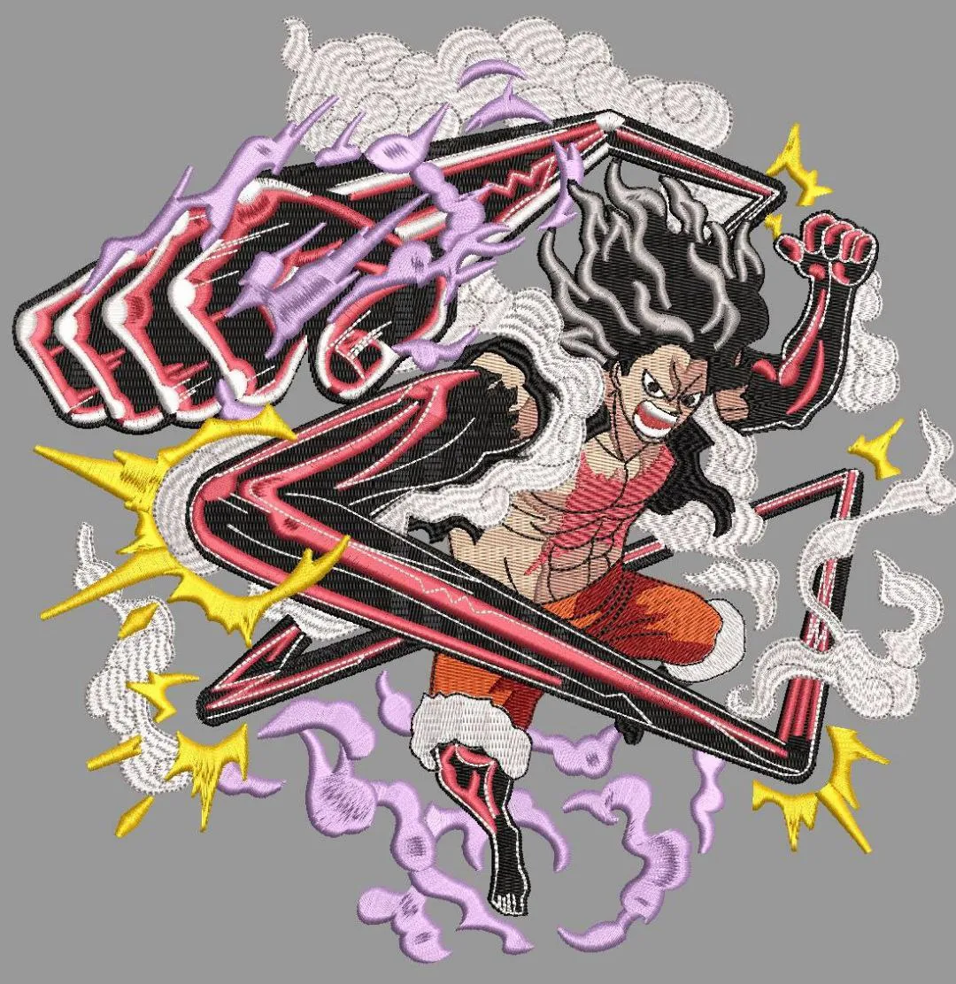  Luffy Gear Fifth Punch with Lightning and Smoke  embroidery pattern preview