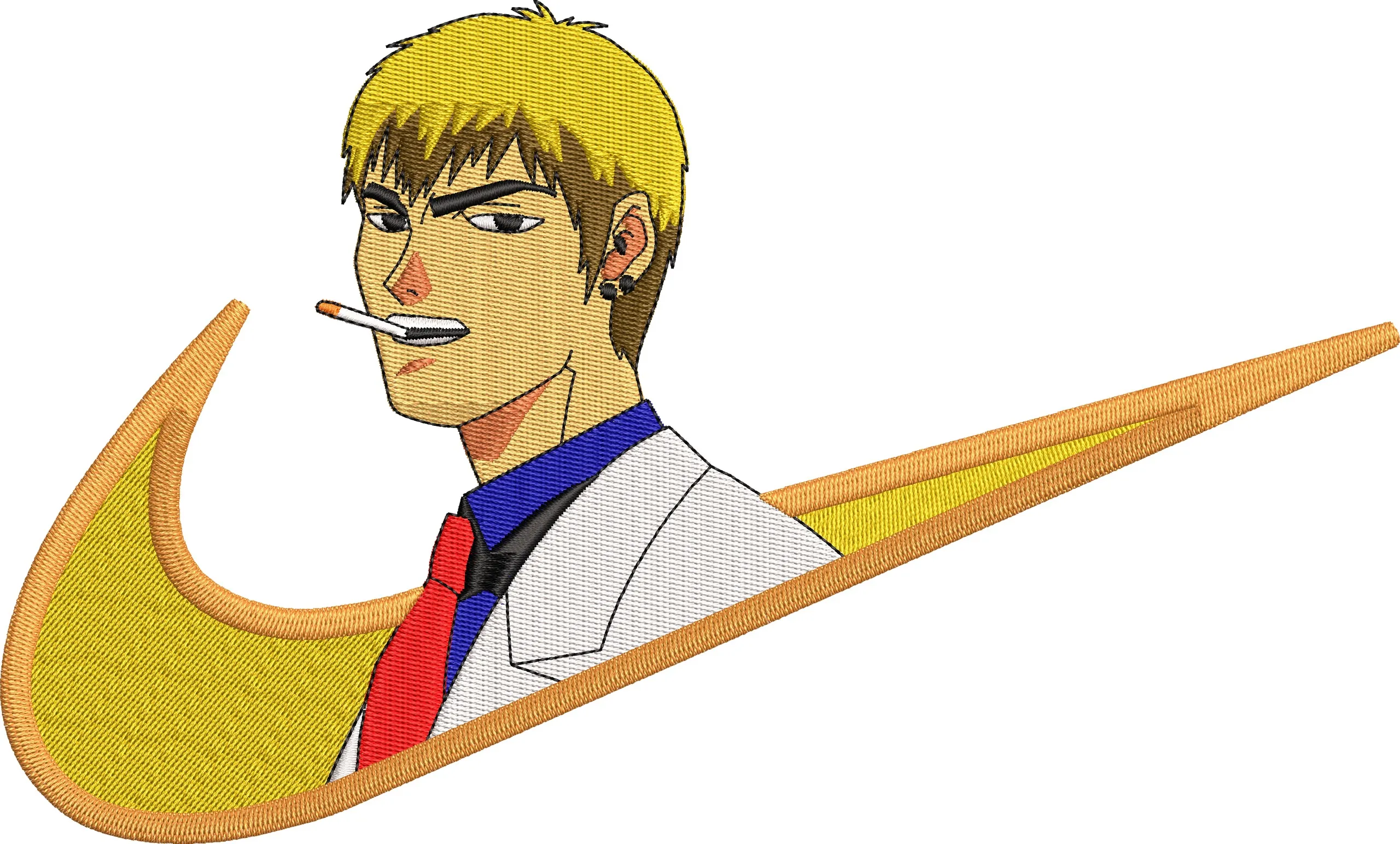  Male Anime Character in Nike Swoosh Logo  embroidery pattern preview