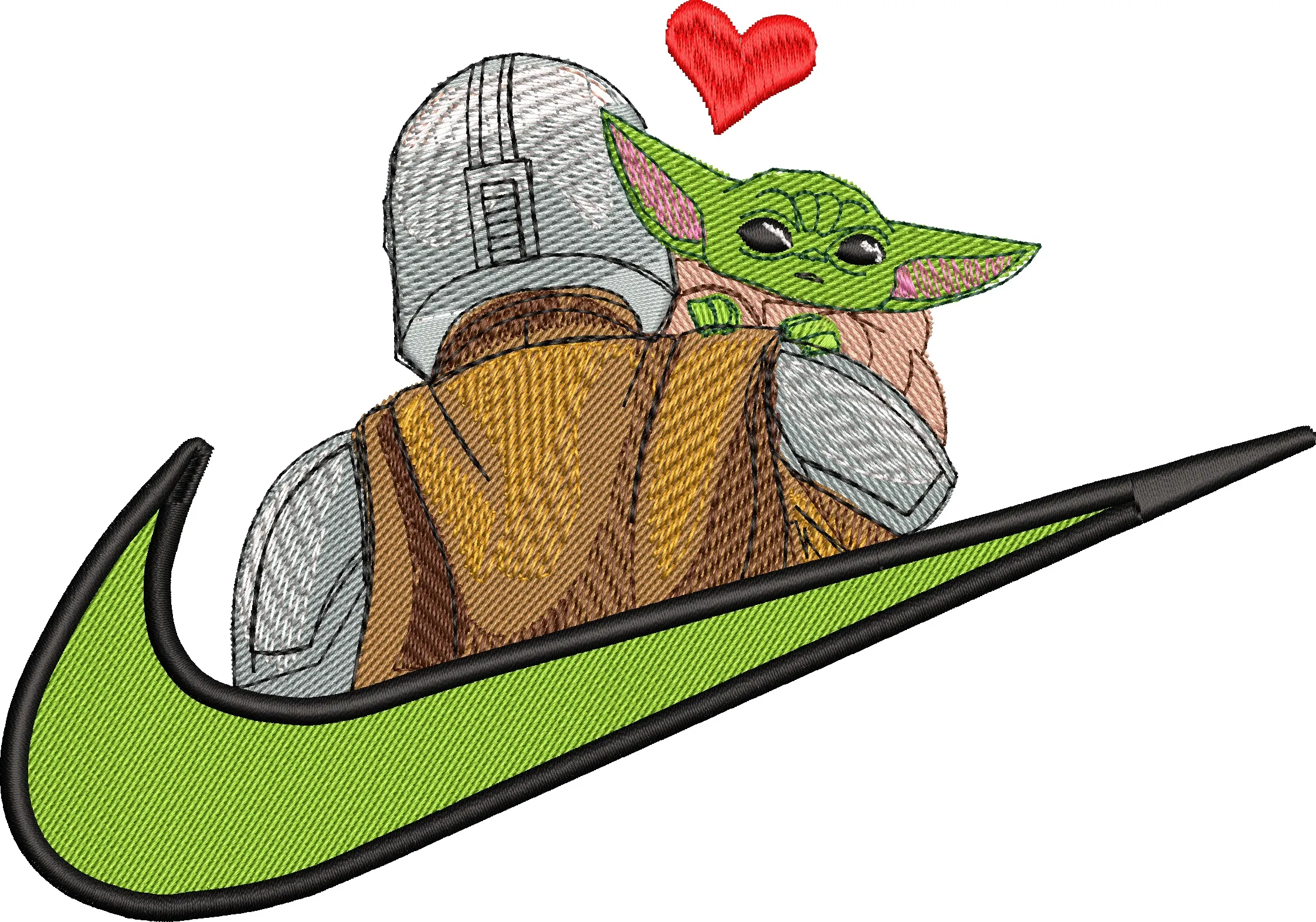  Mandalorian and Grogu Hug in Nike Logo  embroidery pattern preview