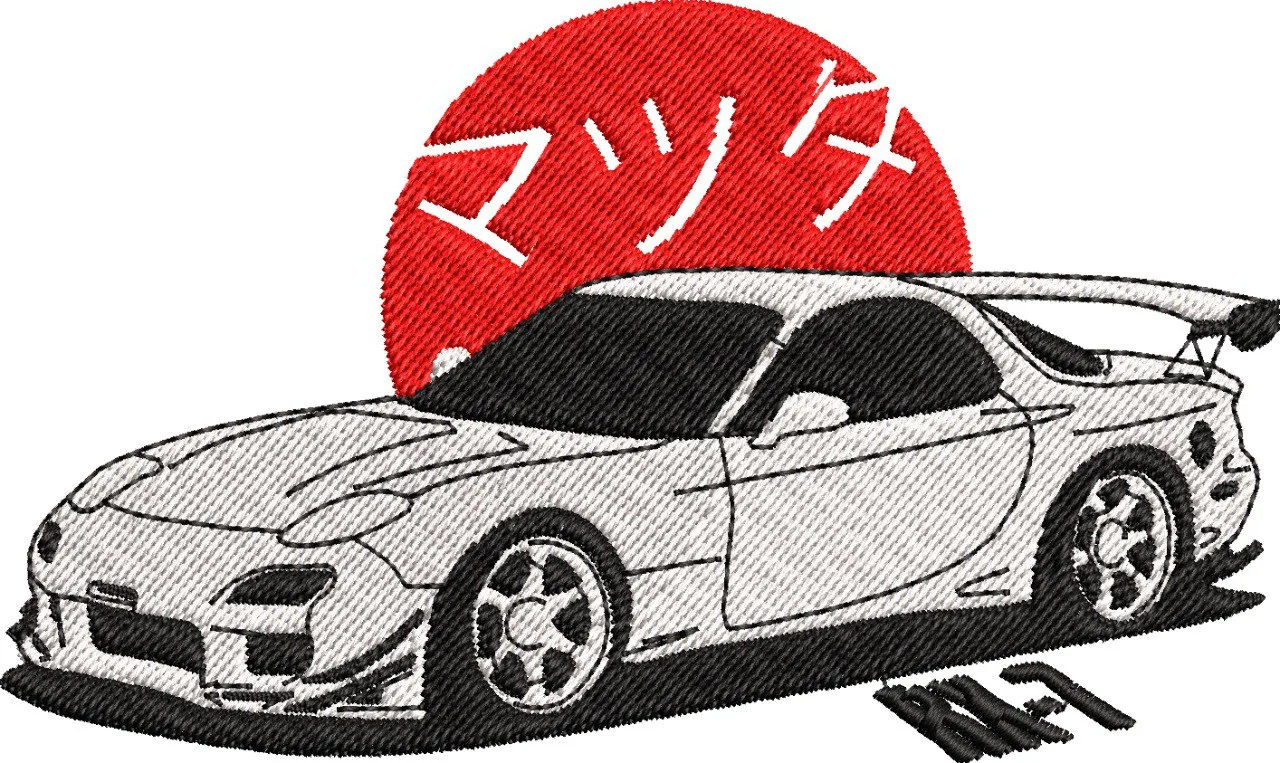  Mazda RX7 with Japanese Sun Embroidery  embroidery pattern preview