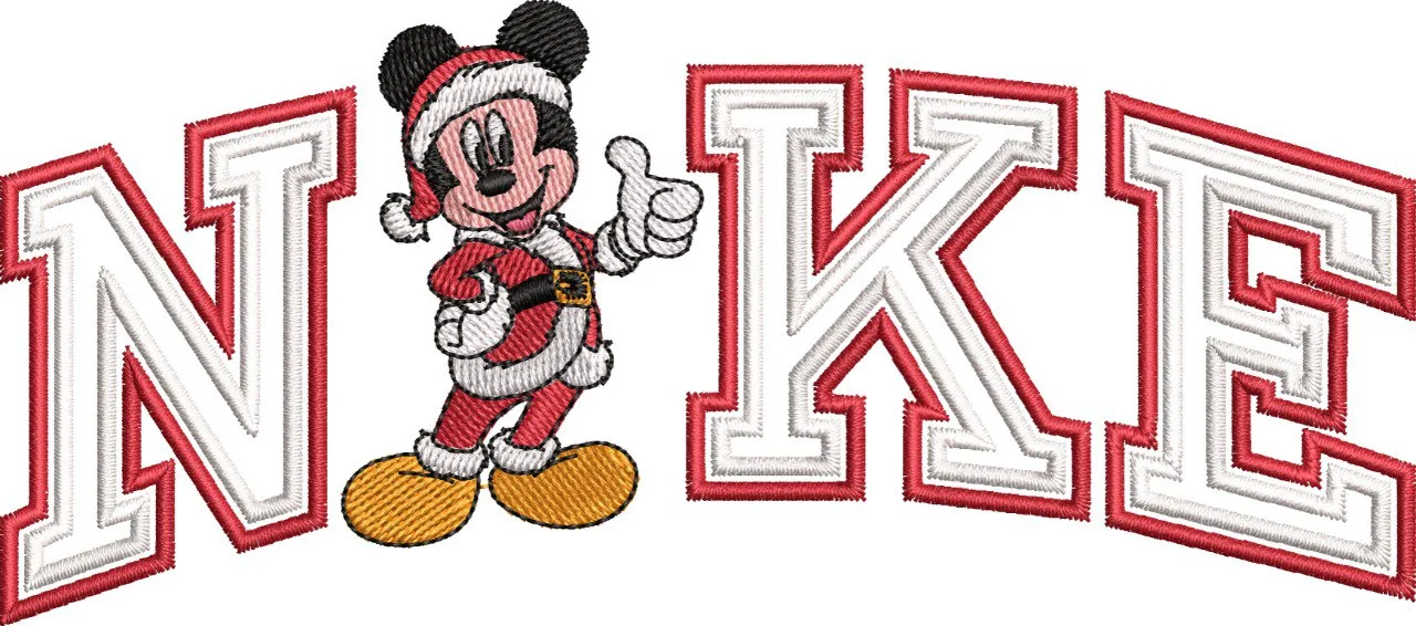  Mickey Mouse in Santa Outfit with Nike Text  embroidery pattern preview