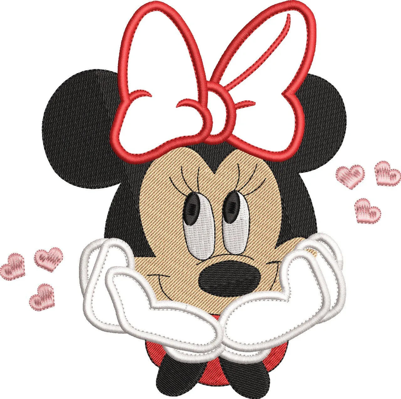  Minnie Mouse with Red Bow and Pink Hearts  embroidery pattern preview