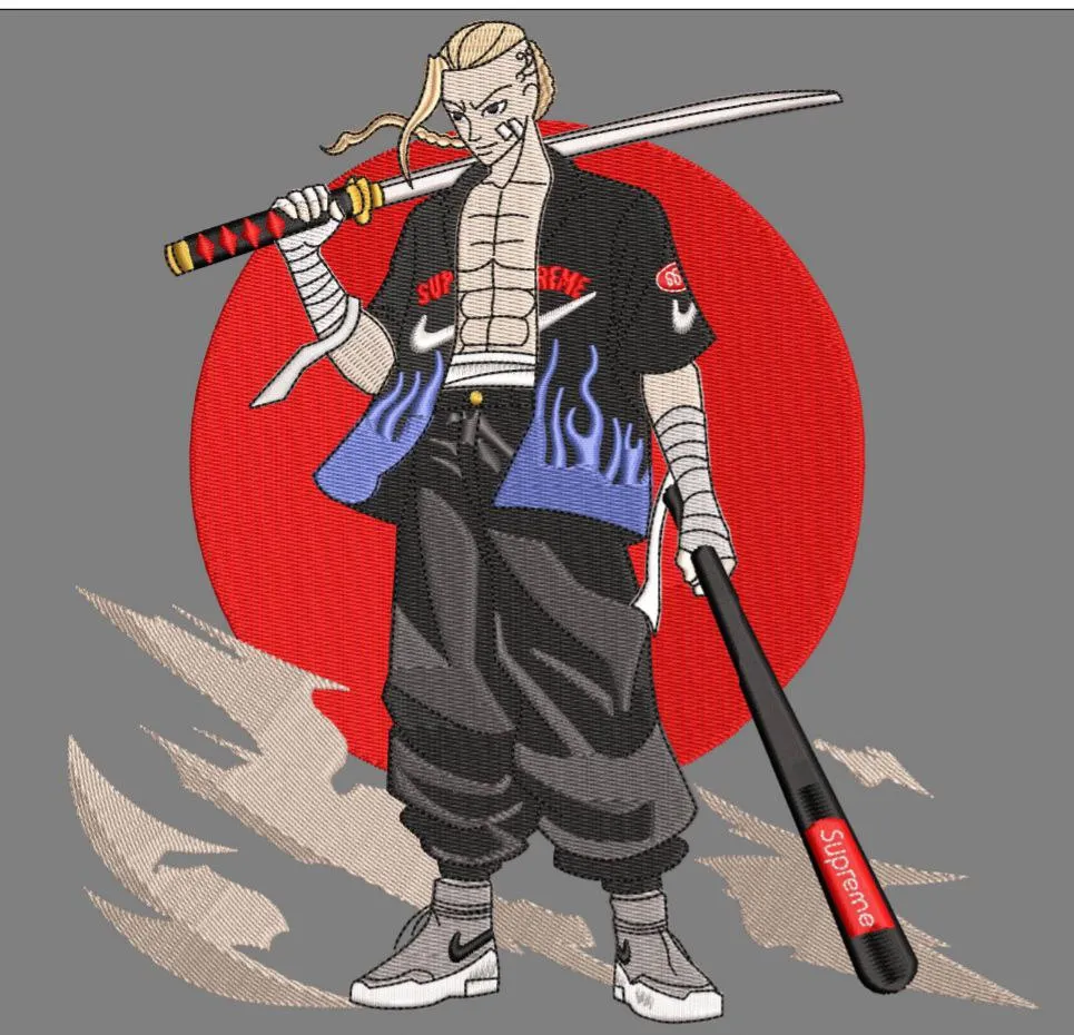  Modern Gangster Anime Character with Supreme and Nike  embroidery pattern preview