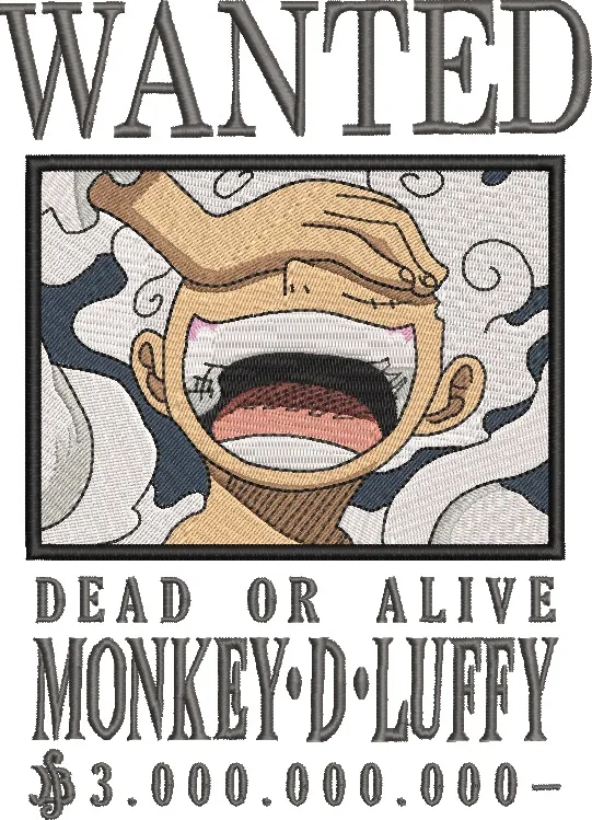  Monkey D Luffy Gear 5 Wanted Poster  embroidery pattern preview