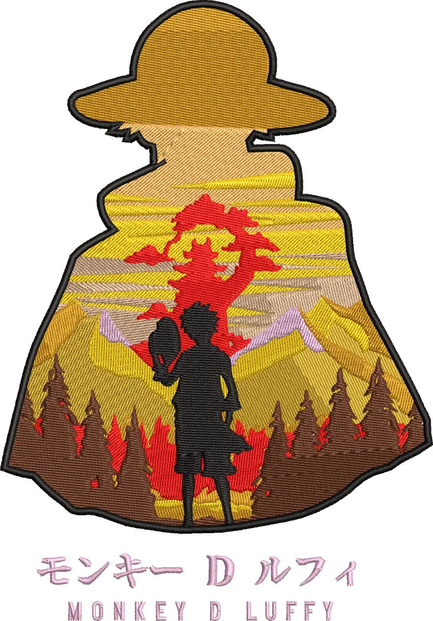  Monkey D Luffy Silhouette with Sunset Forest  embroidery pattern preview