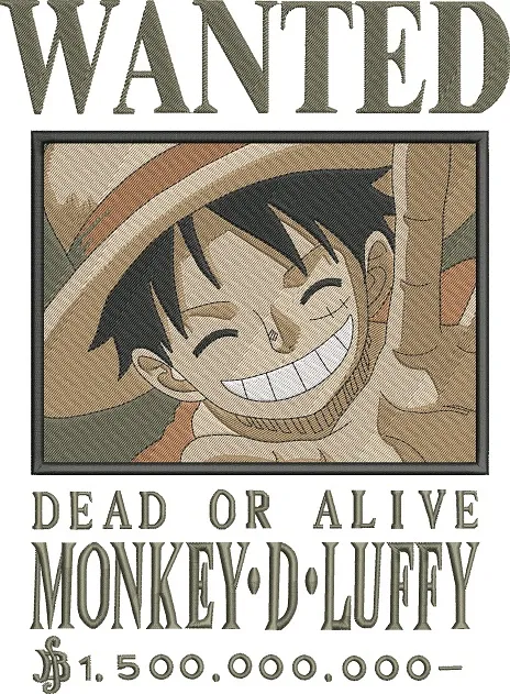 Monkey D Luffy Wanted Poster Embroidery  embroidery pattern preview