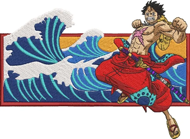  Monkey D Luffy with Stylized Ocean Wave  embroidery pattern preview