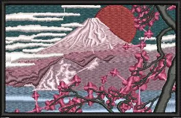  Mount Fuji with Cherry Blossoms Embroidery  embroidery pattern preview