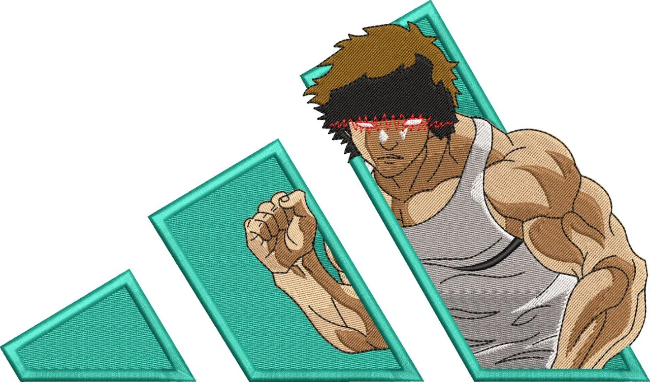  Muscular Anime Fighter in Adidas Style Logo  embroidery pattern preview